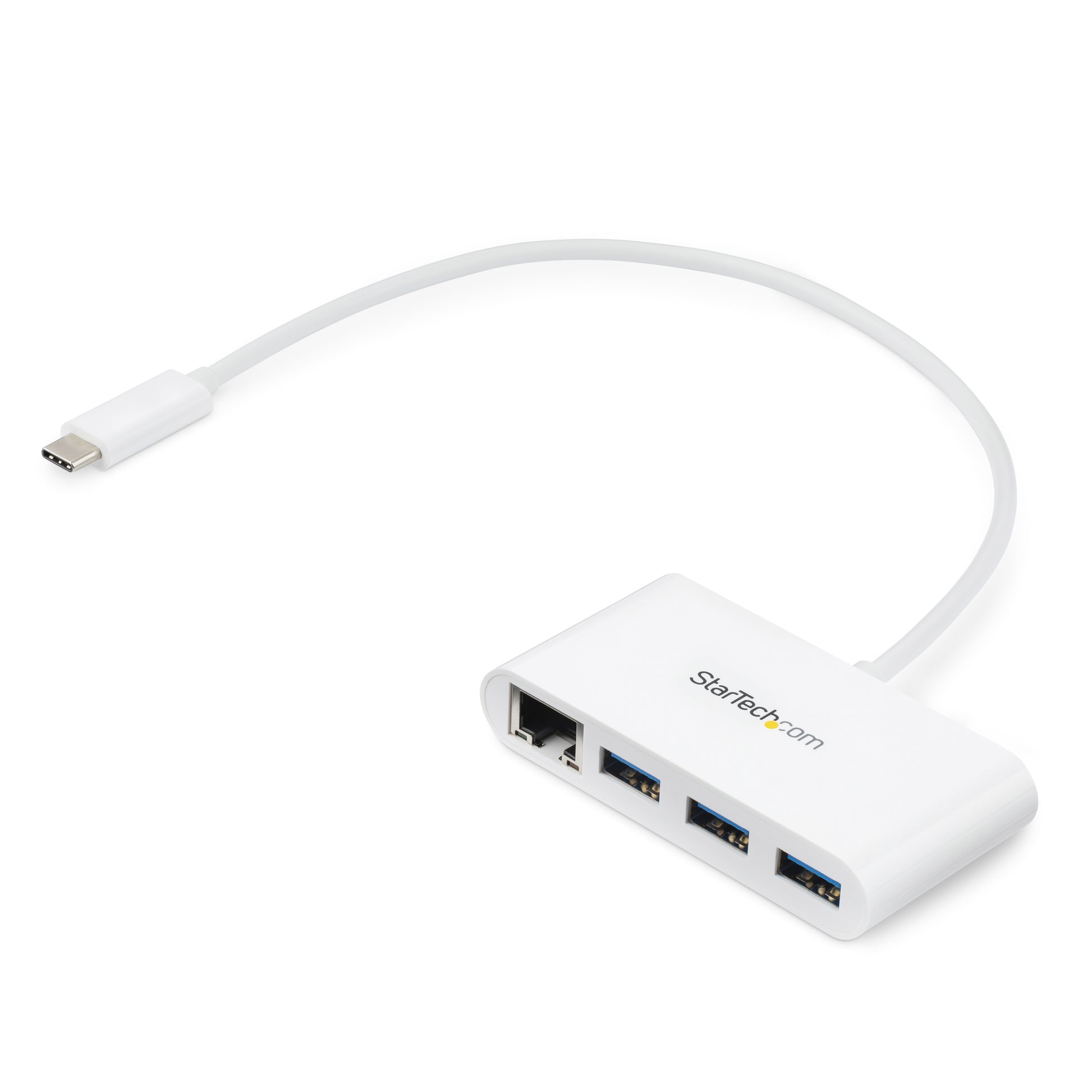 StarTech.com 3-Port USB-C Hub with Gigabit Ethernet - USB-C to 3x USB-A - USB 3.0 Hub - 5Gbps - White product image