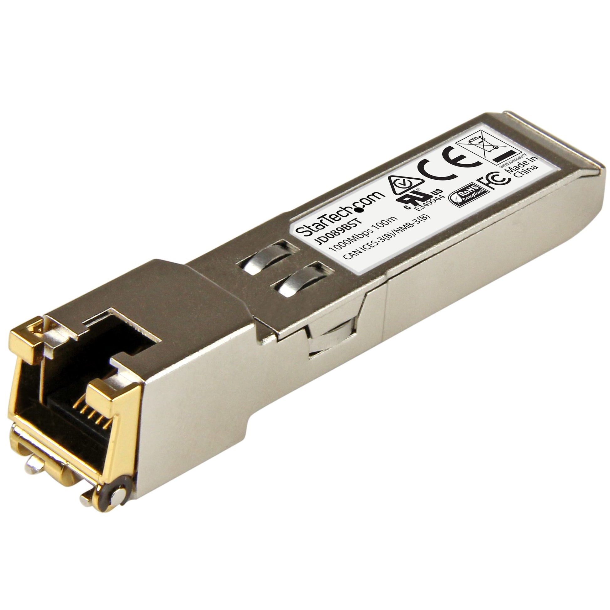 StarTech.com HPE JD089B Compatible SFP Module - 1000BASE-T - SFP to RJ45 Cat6/Cat5e - 1GE Gigabit Ethernet SFP - RJ-45 100m - HPE 5820AF, 12500, 5500 product image