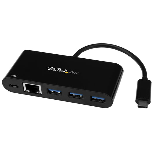 StarTech.com 3 Port USB-C Hub with Gigabit Ethernet & 60W Power Delivery Passthrough Laptop Charging - USB-C to 3x USB-A (USB 3.0 SuperSpeed 5Gbps) - USB 3.2 Gen 1 Type-C Adapter Hub product image