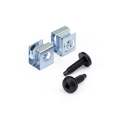 StarTech.com 50-Pack 10-32 19mm Screws and Square Hole Clip Nuts for 19" or 10" Server Racks, Cabinets and Enclosures, Black and Silver - TAA product image