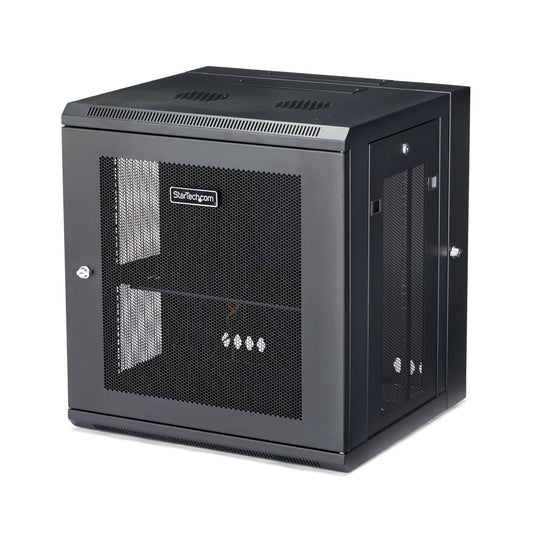 StarTech.com 4-Post 12U Wall Mount Network Cabinet with 1U Shelf, 19" Hinged Wall-Mounted Server Rack for Data / AV / Electronics / Computer Equipment, Flexible Vented Rack Enclosure product image