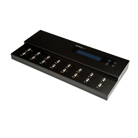 StarTechStandalone 1 to 15 USB Thumb Drive Duplicator and Eraser, Multiple USB Flash Drive Copier, System and File and Whole-Drive Copy at 1.5 GB/min, Single and 3-Pass Erase, LCD Display - TAA