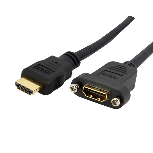 StarTech.com 3ft (91cm) HDMI Female to Male Adapter, 4K High Speed Panel Mount HDMI Cable, 4K 30Hz UHD HDMI, 10.2 Gbps Bandwdith, 4K HDMI Female to HDMI Male, HDMI Panel Mount Connector Cab… product image