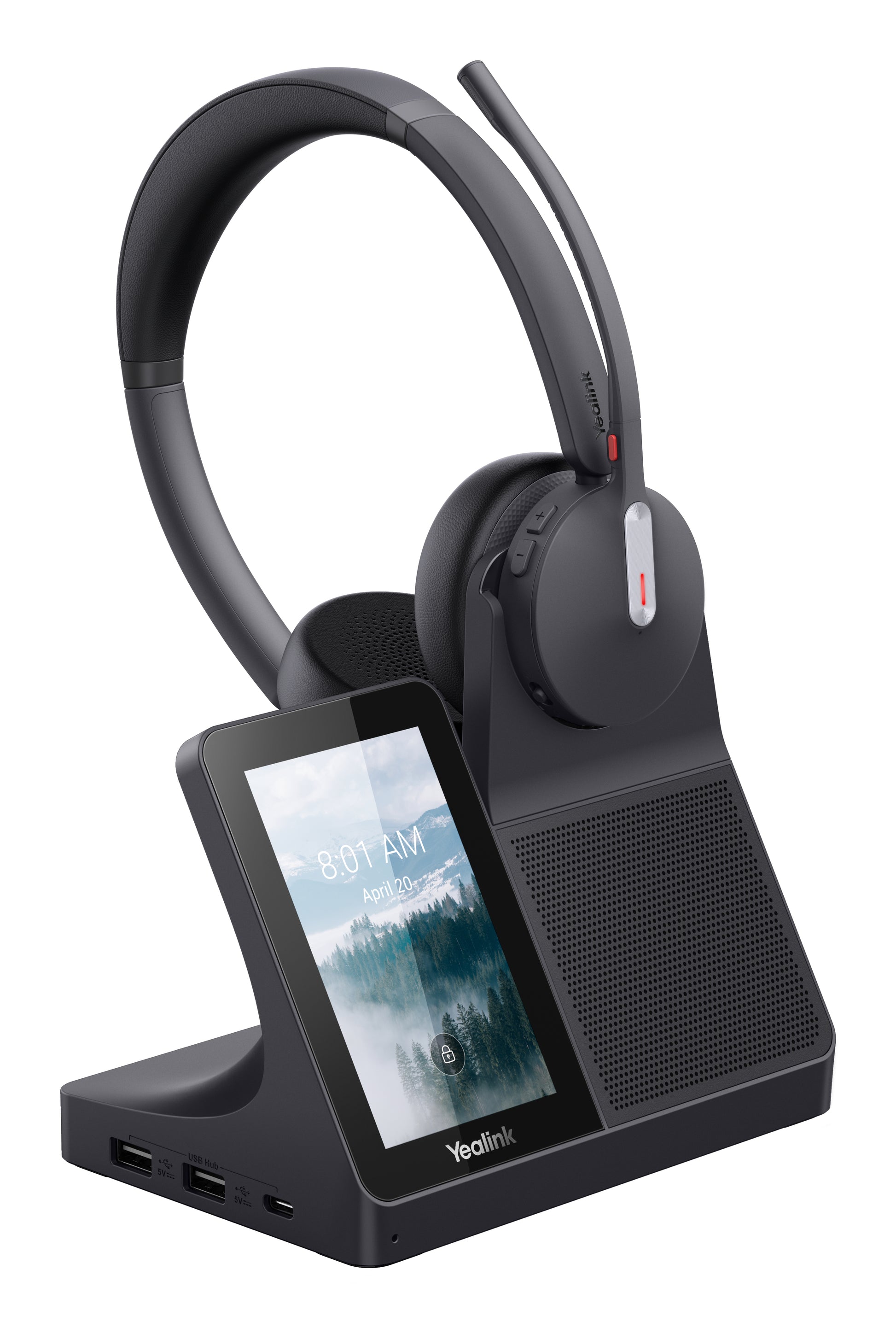 Yealink WH64 Workstation Dual Headset Wired & Wireless Head-band Office/Call center USB Type-C Bluetooth Charging stand Black product image