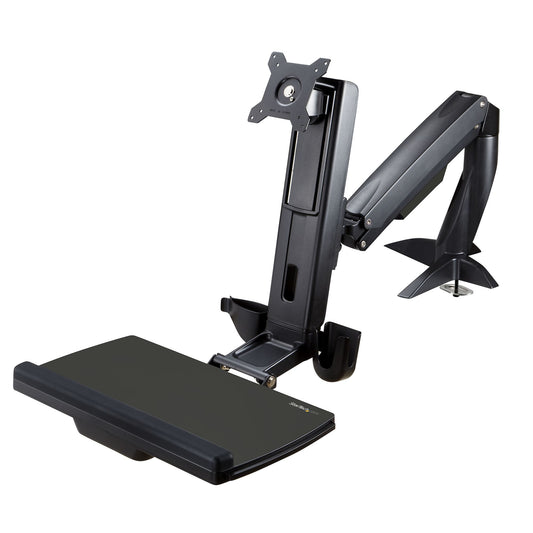 StarTech.com Sit Stand Monitor Arm - Desk Mount Adjustable Sit-Stand Workstation Arm for Single 27" VESA Mount Display - Ergonomic Articulating Standing Desk Converter with Keyboard Tray -… product image