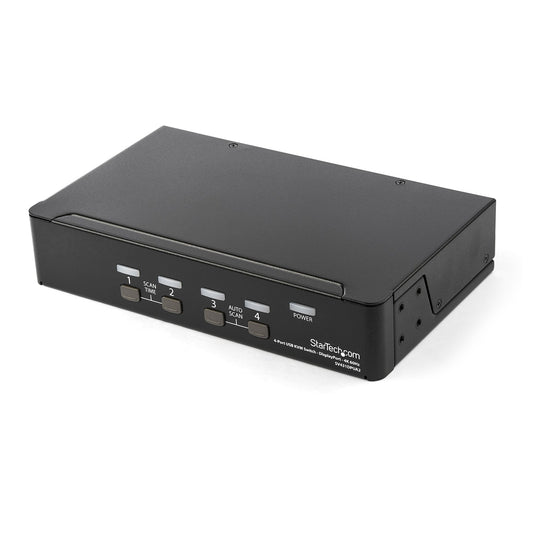 StarTech 4 Port DisplayPort KVM Switch - 4K 60Hz - Single Display - Dual Port UHD DP 1.2 USB KVM Switch with Integrated USB 2.0 Hub & Audio - Dell, HP, Apple, Lenovo - TAA Compliant
