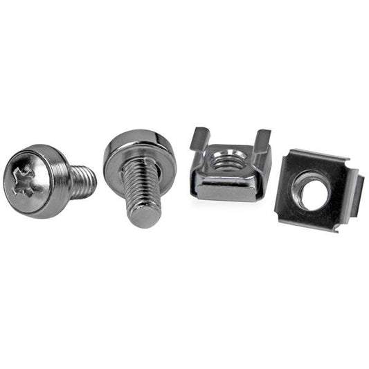 StarTech.com 50-Pack M6 12mm Screws, Square Hole Cage Nuts and Installation Tool, Hardware Mounting Kit for 19" or 10" Server Racks, Cabinets and Enclosures, Silver - TAA product image