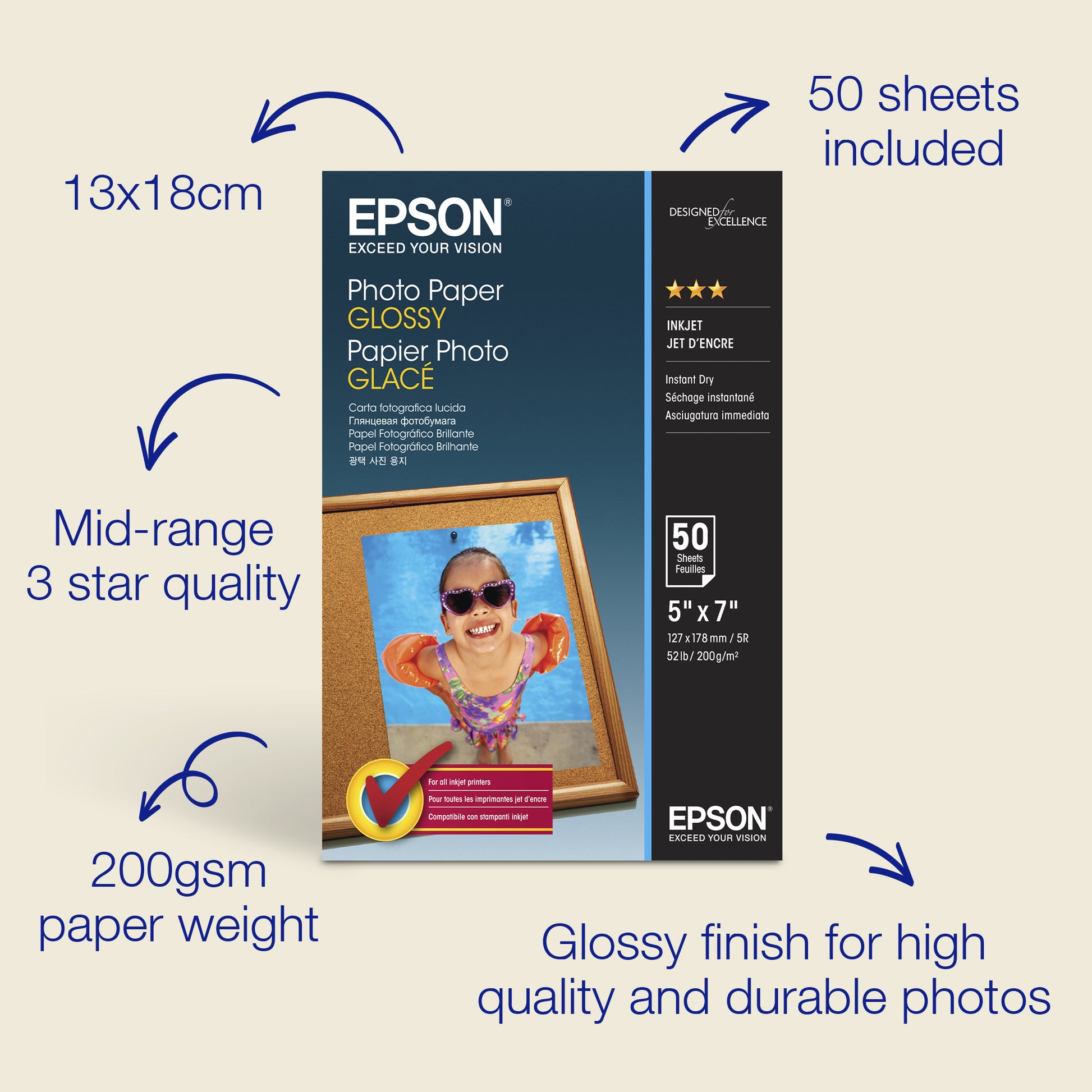 Epson Glossy Photo Paper (130 x 180mm), 200gsm, 50 sheets product image