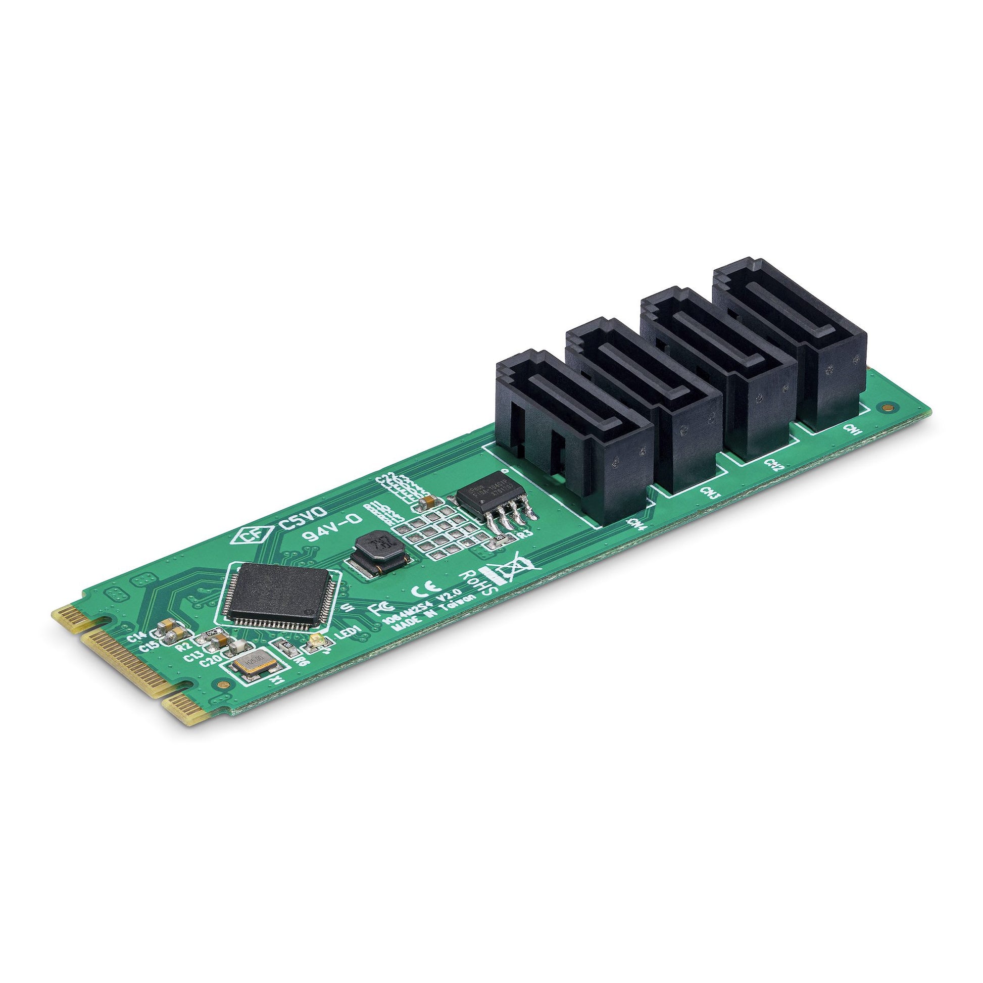 StarTech.com 4-Port M.2 to SATA Adapter Card, M.2 PCIe 3.0 to SATA HDD/SSD Expansion Card, ASM1064 Chipset, M.2 NVMe to 4x HDD/SSD for Windows/macOS/Linux, TAA product image