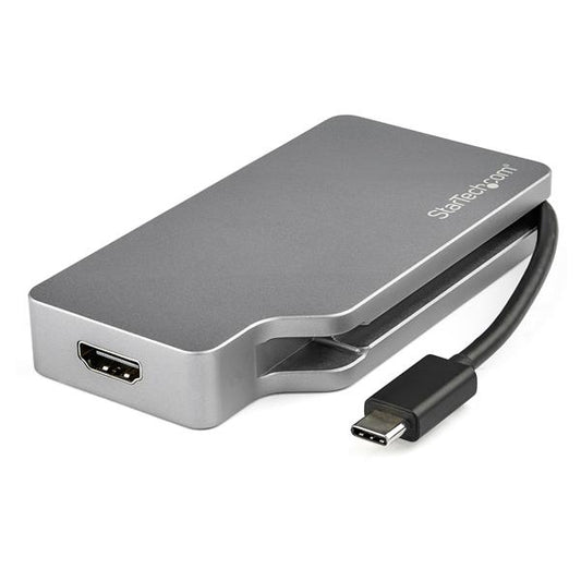 StarTech.com USB C Multiport Video Adapter with HDMI, VGA, Mini DisplayPort or DVI - USB Type C Monitor Adapter to HDMI 1.4 or mDP 1.2 (4K) - VGA or DVI (1080p) - Space Gray Aluminum product image