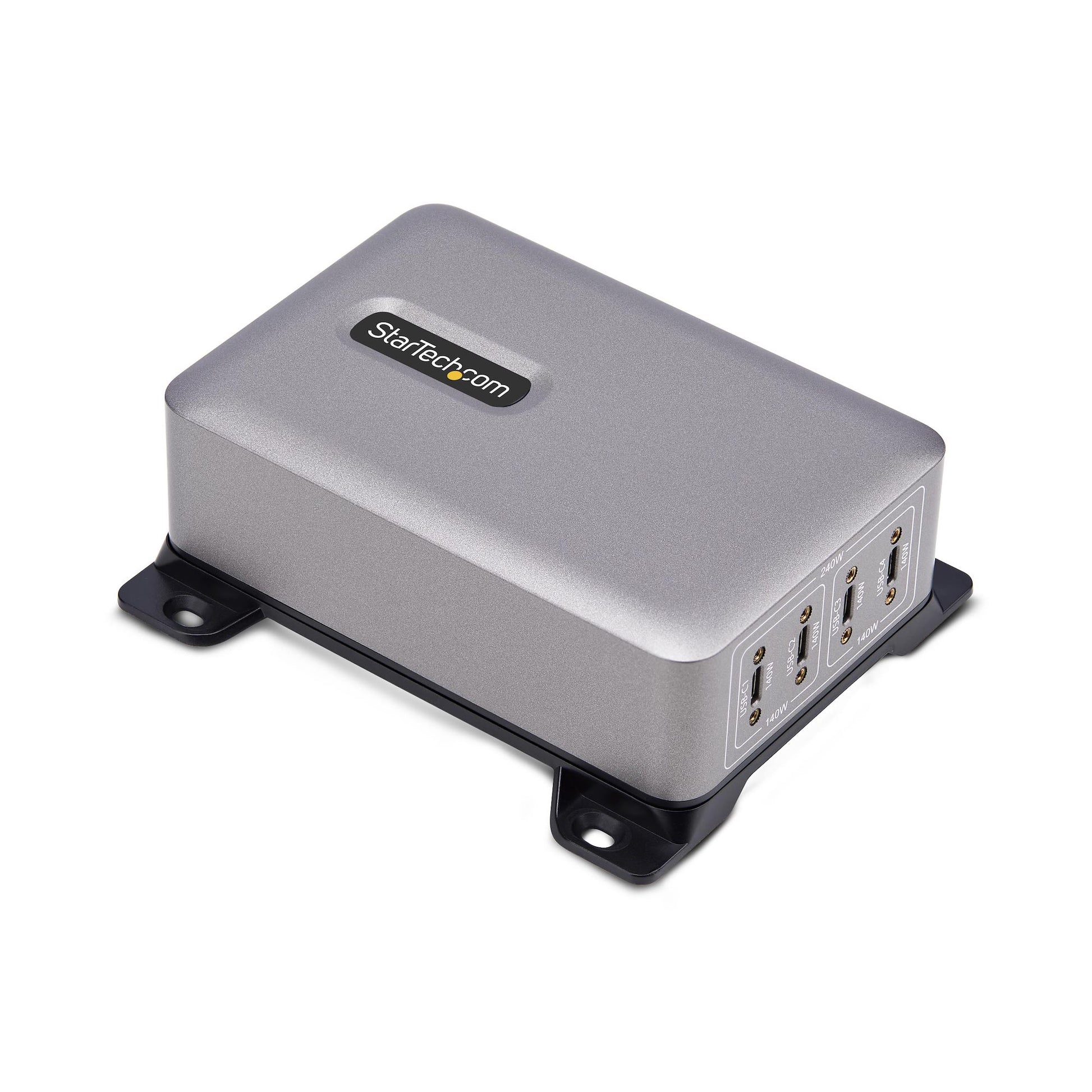 StarTech.com 4-Port Multi-Device USB-C Charger, 240W Total, Single Port 140W EPR, PD 3.1, Screw Locking Ports, Surface Mounting, Ideal for Boardrooms product image