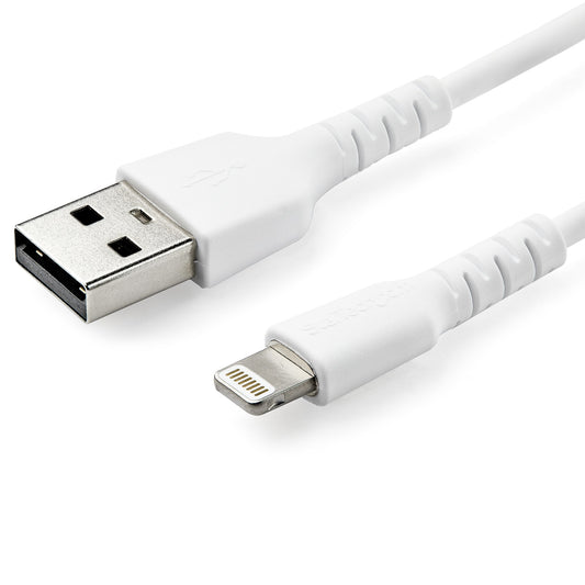 StarTech 6 foot (2m) Durable White USB-A to Lightning Cable - Heavy Duty Rugged Aramid Fiber USB Type A to Lightning Charger/Sync Power Cord - Apple MFi Certified iPad/iPhone 12
