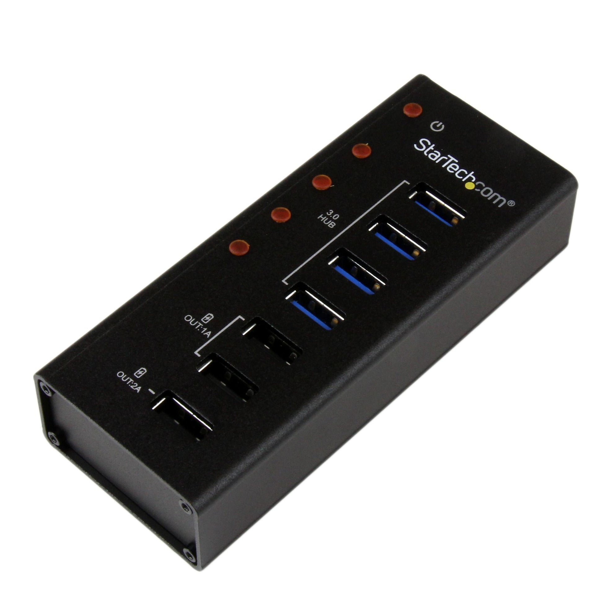 StarTech.com 4 Port USB 3.0 Hub (5Gbps) plus 3 Dedicated USB Charging Ports (2 x 1A & 1 x 2A) - Wall Mountable Metal Enclosure product image
