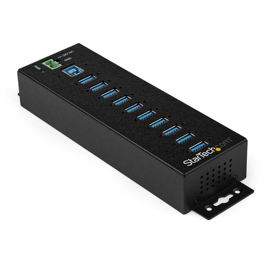 StarTech.com 10-Port USB 3.0 Hub with Power Adapter - Metal Industrial USB-A Hub with ESD & 350W Surge Protection - Din/Wall/Desk Mountable - High Speed USB 3.2 Gen 1 (5Gbps) Hub - TAA product image