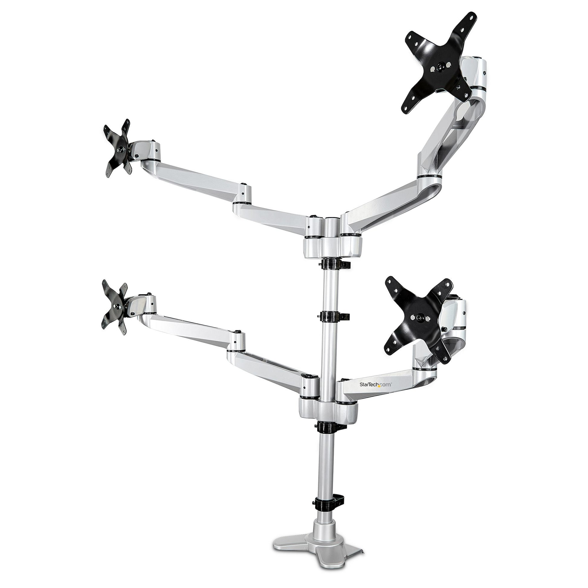 StarTech.com Desk Mount Quad Monitor Arm – Premium Articulating VESA 4 Monitor Mount 2x2 up to 30" (24.8lb/11.3kg) – Ergonomic Height Adjustable Pole Mount - Tilt/Swivel/Rotate - C-Clamp/Gr… product image