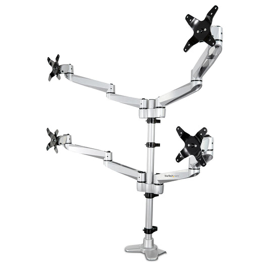 StarTech.com Desk Mount Quad Monitor Arm – Premium Articulating VESA 4 Monitor Mount 2x2 up to 30" (24.8lb/11.3kg) – Ergonomic Height Adjustable Pole Mount - Tilt/Swivel/Rotate - C-Clamp/Gr… product image