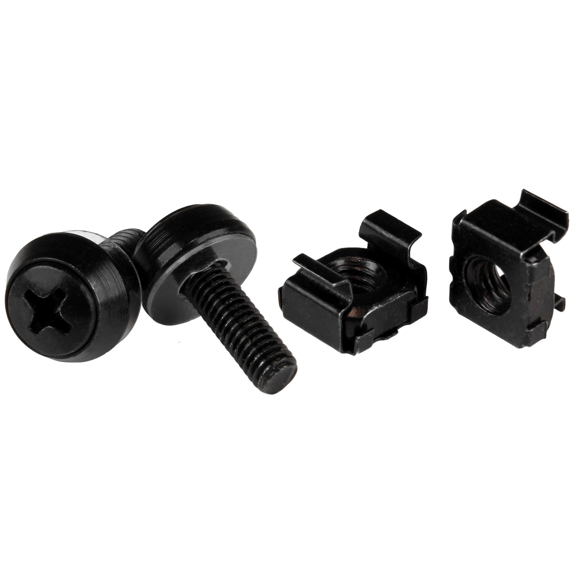 StarTech.com 50-Pack 10-32 12mm Screws, Washers and Square Hole Cage Nuts with Installation Tool, Hardware Mounting Kit for 19" or 10" Server Racks, Cabinets and Enclosures, Black - TAA product image