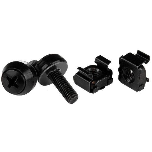 StarTech.com 50-Pack 10-32 12mm Screws, Washers and Square Hole Cage Nuts with Installation Tool, Hardware Mounting Kit for 19" or 10" Server Racks, Cabinets and Enclosures, Black - TAA product image