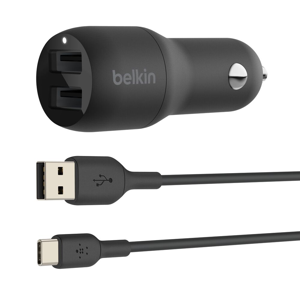 Belkin Dual USB-A Car Charger w/ 1M PVC A-C 24W (CCE001BT1MBK)