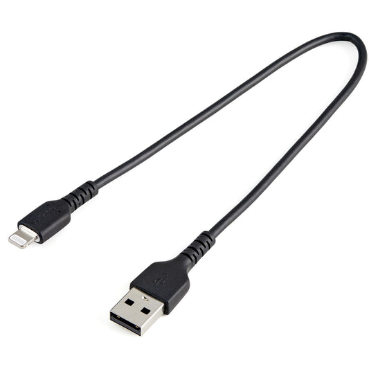 StarTech 12inch (30cm) Durable Black USB-A to Lightning Cable - Heavy Duty Rugged Aramid Fiber USB Type A to Lightning Charger/Sync Power Cord - Apple MFi Certified iPad/iPhone 12