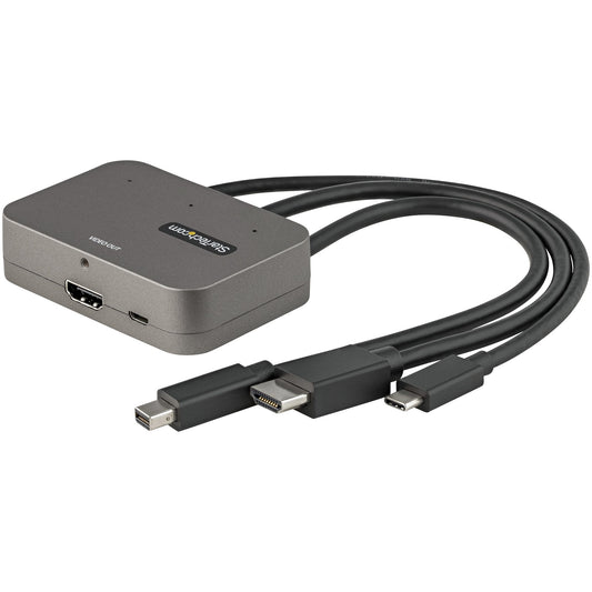 StarTech 3-in-1 Multiport to HDMI Adapter - 4K 60Hz USB-C, HDMI or Mini DisplayPort to HDMI Converter for Conference Room - Digital AV Video Adapter to Connect HDMI Monitor/Display