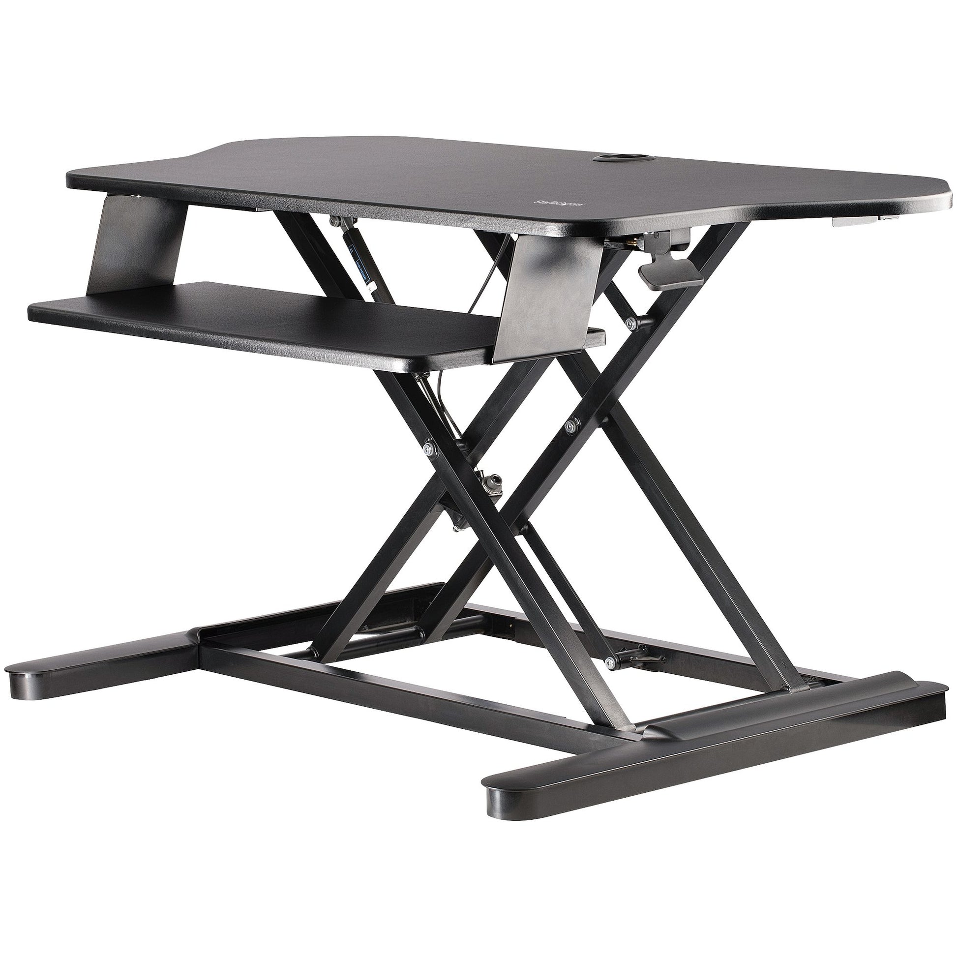 StarTech.com Corner Sit Stand Desk Converter with Keyboard Tray - Large Surface (35" x 21") - Height Adjustable Ergonomic Desktop/Tabletop Standing Workstation - Supports Dual Monitors - TAA product image