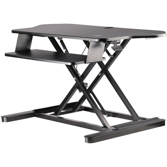 StarTech.com Corner Sit Stand Desk Converter with Keyboard Tray - Large Surface (35" x 21") - Height Adjustable Ergonomic Desktop/Tabletop Standing Workstation - Supports Dual Monitors - TAA product image