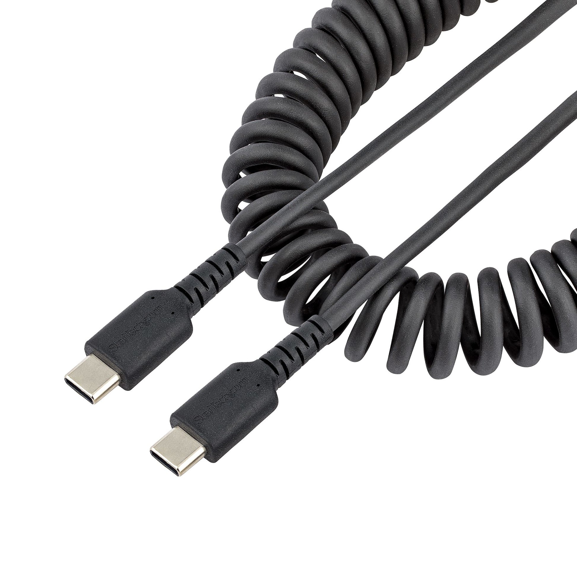 StarTech.com 3ft (1m) USB-C Fast Charging Cable, Rugged, Coiled, Charge & Sync, 3A, USB 2.0, TPE Jacket and Aramid Fiber - USB C Charging Cord product image