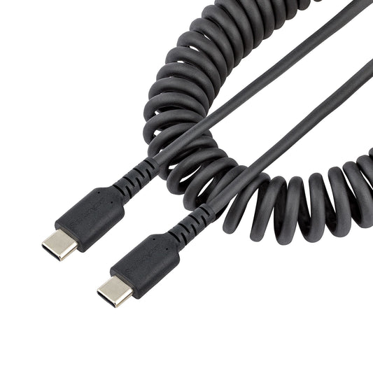StarTech.com 1.6ft (50cm) USB-C Fast Charging Cable, Rugged, Coiled, Charge & Sync, 3A, USB 2.0, TPE Jacket and Aramid Fiber - USB C Charging Cord product image