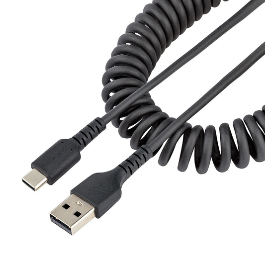 StarTech.com 3.3ft (1m) USB-A to USB-C Fast Charging Cable, Rugged, Coiled, Charge & Sync, 3A, USB 2.0, TPE Jacket and Aramid Fiber - USB Charging Cord product image