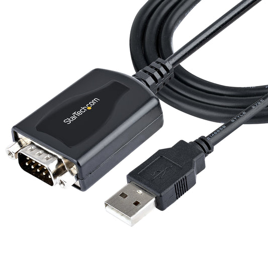 StarTech.com 3ft (1m) USB to Serial Cable with COM Port Retention, DB9 Male RS232 to USB Converter, USB to Serial Adapter for PLC/Printer/Scanner, Prolific Chipset, Windows/Mac - TAA product image