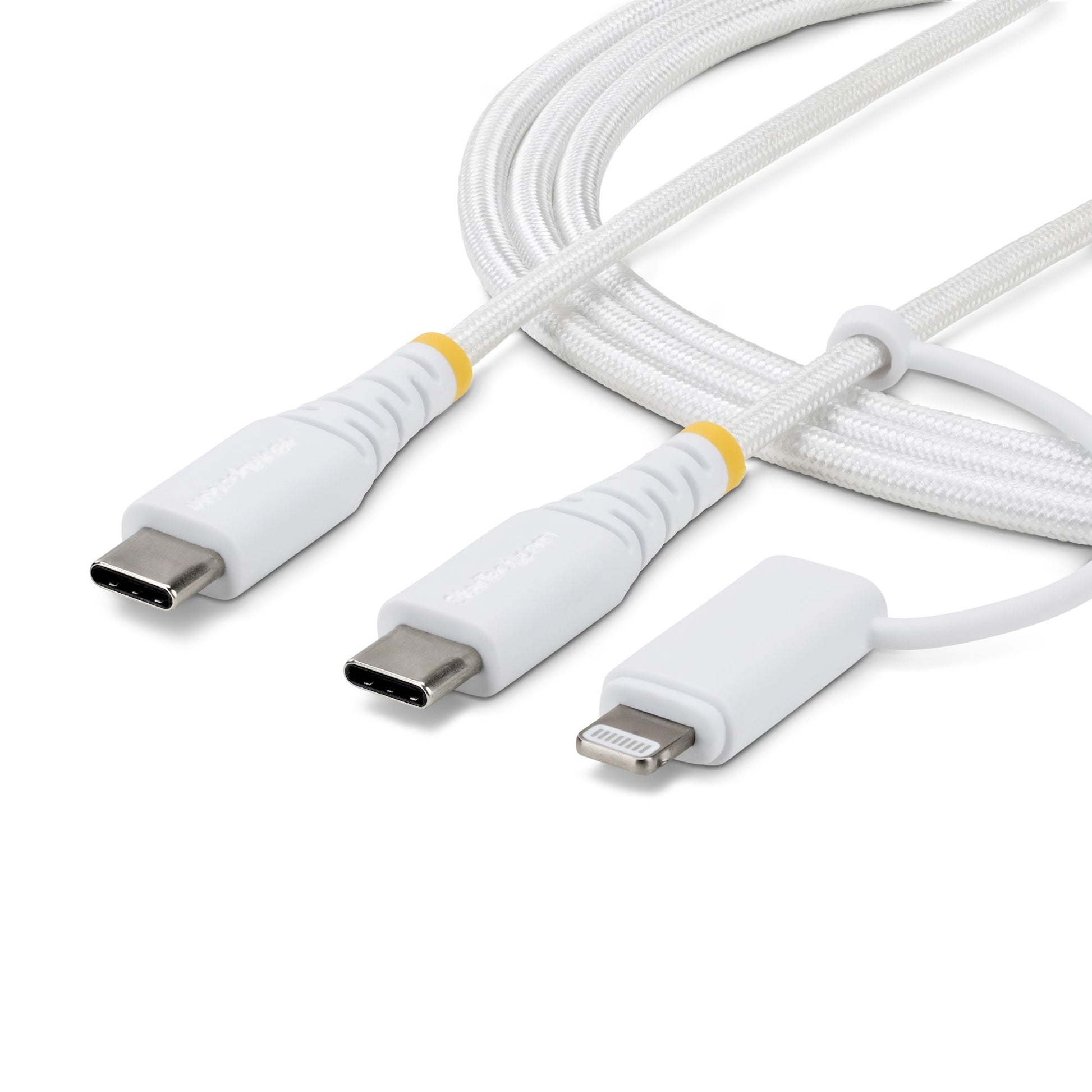 StarTech.com 2m (6ft) 2-in-1 Rugged USB-C Charging Cable with Lightning Adapter, 30W/60W (3A), Apple MFi Certified, Braided USB C Charger Cord for iPhone/iPad/Android product image