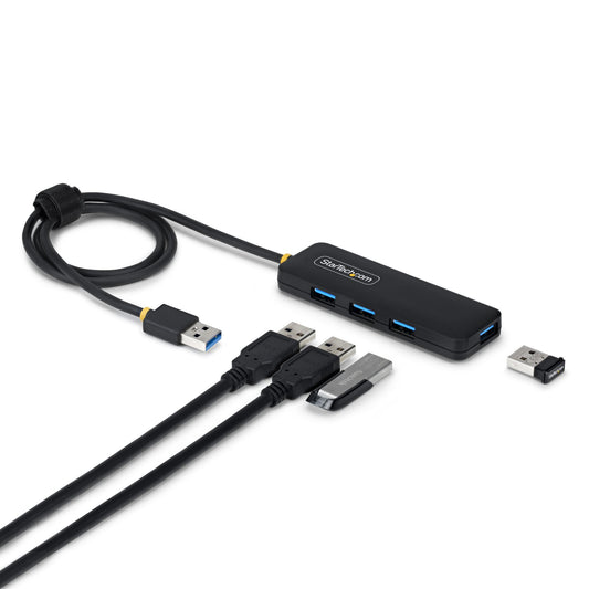 StarTech.com 4-Port USB-A Hub, 5Gbps, Bus Powered, USB-A to 4x USB-A Mini Hub, Extra Long 2ft/61cm Host Cable, PCR Plastic, Portable Desktop / Laptop USB Hub product image
