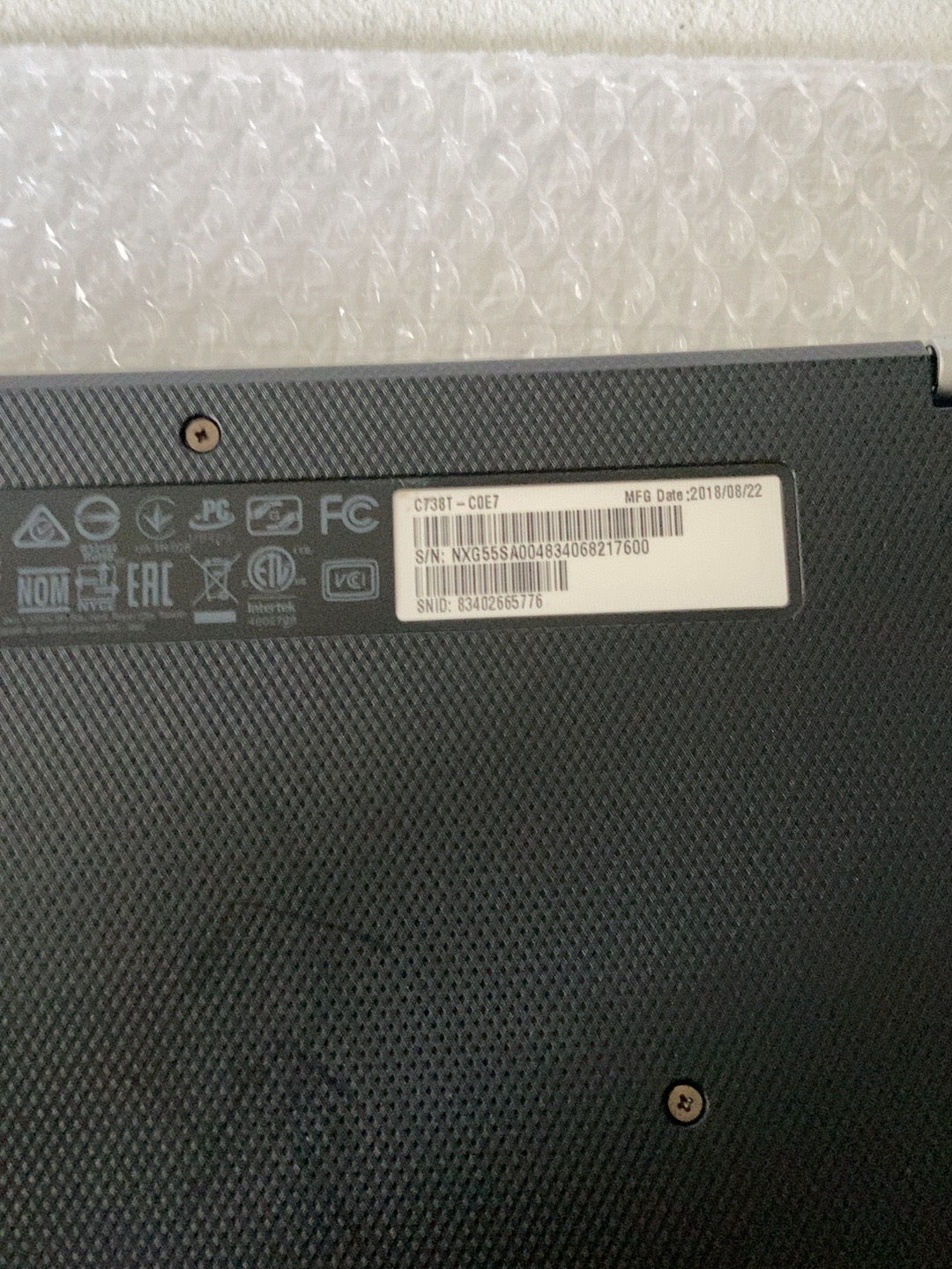 Acer Chromebook R11 C738T-C0E7 original model label
