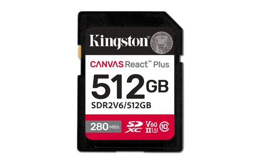 Kingston Technology 512GB Canvas React Plus SDXC UHS-II 280R/150W U3 V60 for Full HD/4K product image