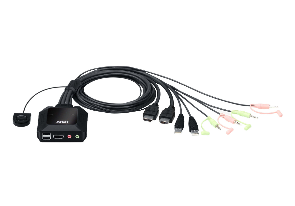 ATEN 2-Port USB 4K HDMI Cable KVM Switch with Remote Port Selector - ATEN