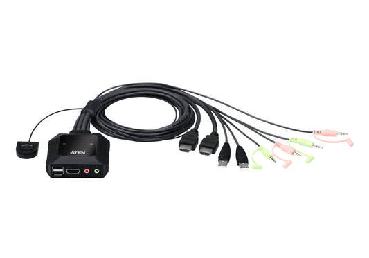 ATEN 2-Port USB 4K HDMI Cable KVM Switch with Remote Port Selector - ATEN