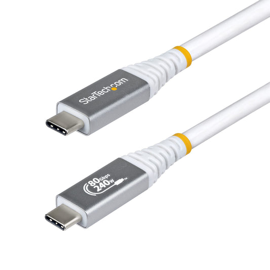 StarTech.com 1m (3ft) USB4 Cable, 80Gbps, USB-IF Certified USB-C Cable, 240W PD, 8K 120Hz/4K 240Hz DP2.1 DP80, TPE Jacket, Thunderbolt 4 Compatible - White USB-C Cord product image