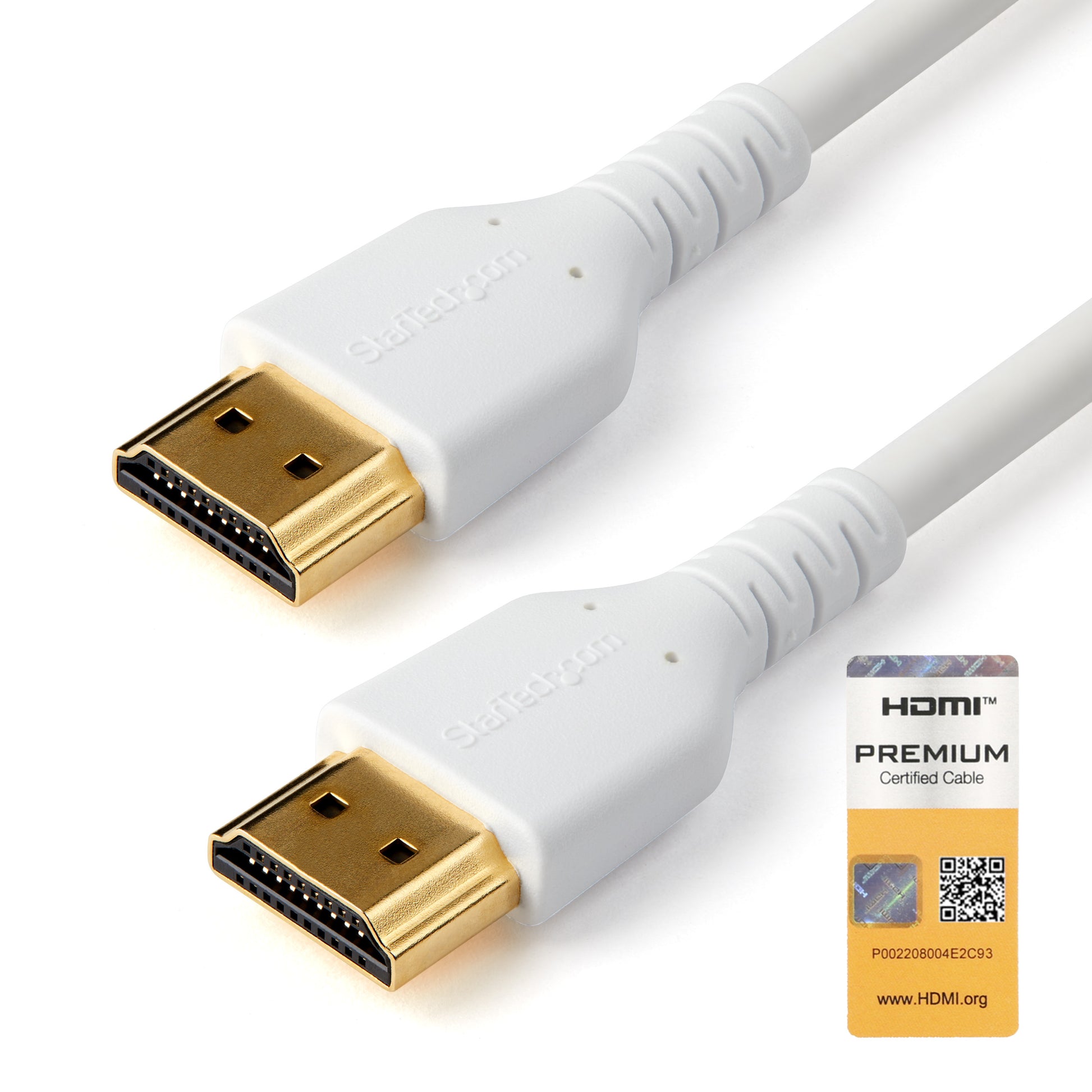 StarTech.com 3ft (1m) Slim HDMI Cable, Flexible Premium Certified HDMI 2.0 Cord with Ethernet, UHD 4K 60Hz HDR10, Durable Aramid Fiber Design with TPE Jacket, White product image