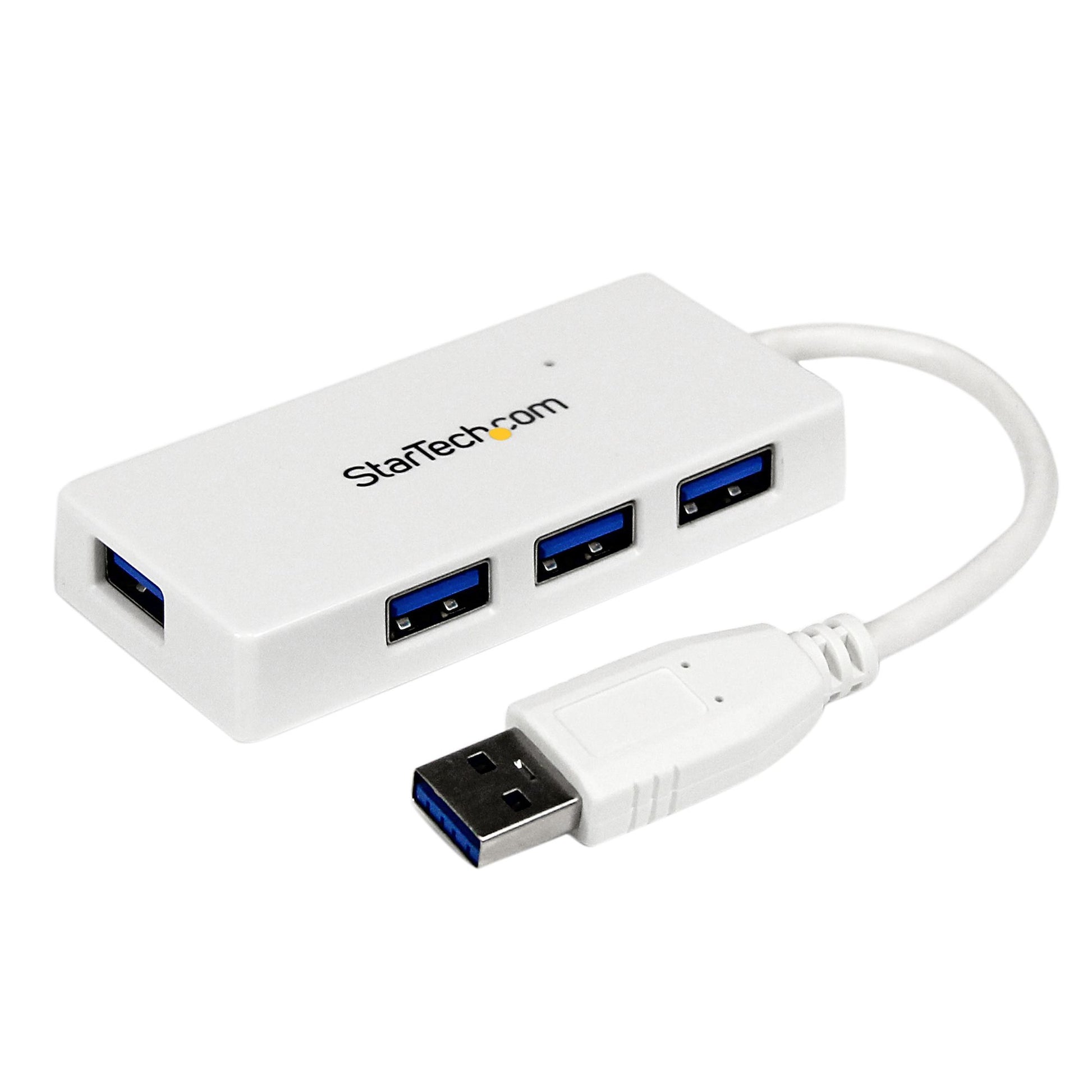 StarTech.com Portable 4 Port SuperSpeed Mini USB 3.0 Hub - White~Portable 4 Port SuperSpeed Mini USB 3.0 Hub - 5Gbps - White product image