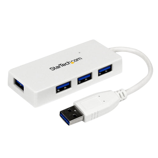 StarTech.com Portable 4 Port SuperSpeed Mini USB 3.0 Hub - White~Portable 4 Port SuperSpeed Mini USB 3.0 Hub - 5Gbps - White product image