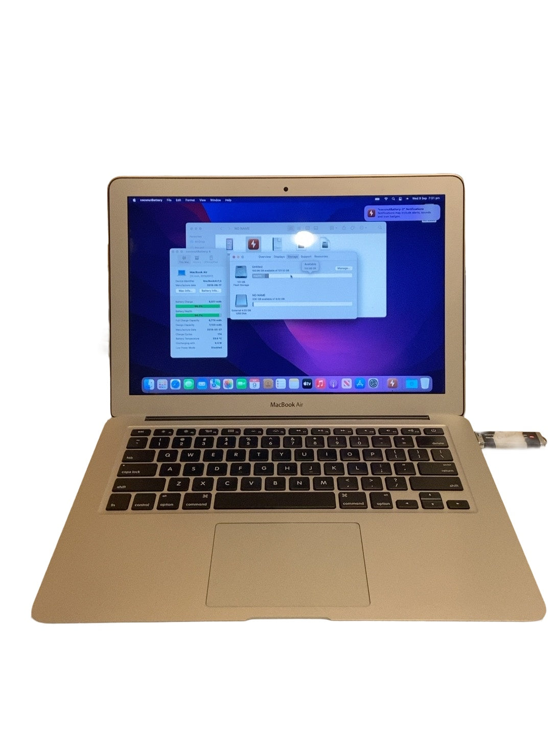 Actual Apple MacBook Air 13.3-inch 2017 front view on white background