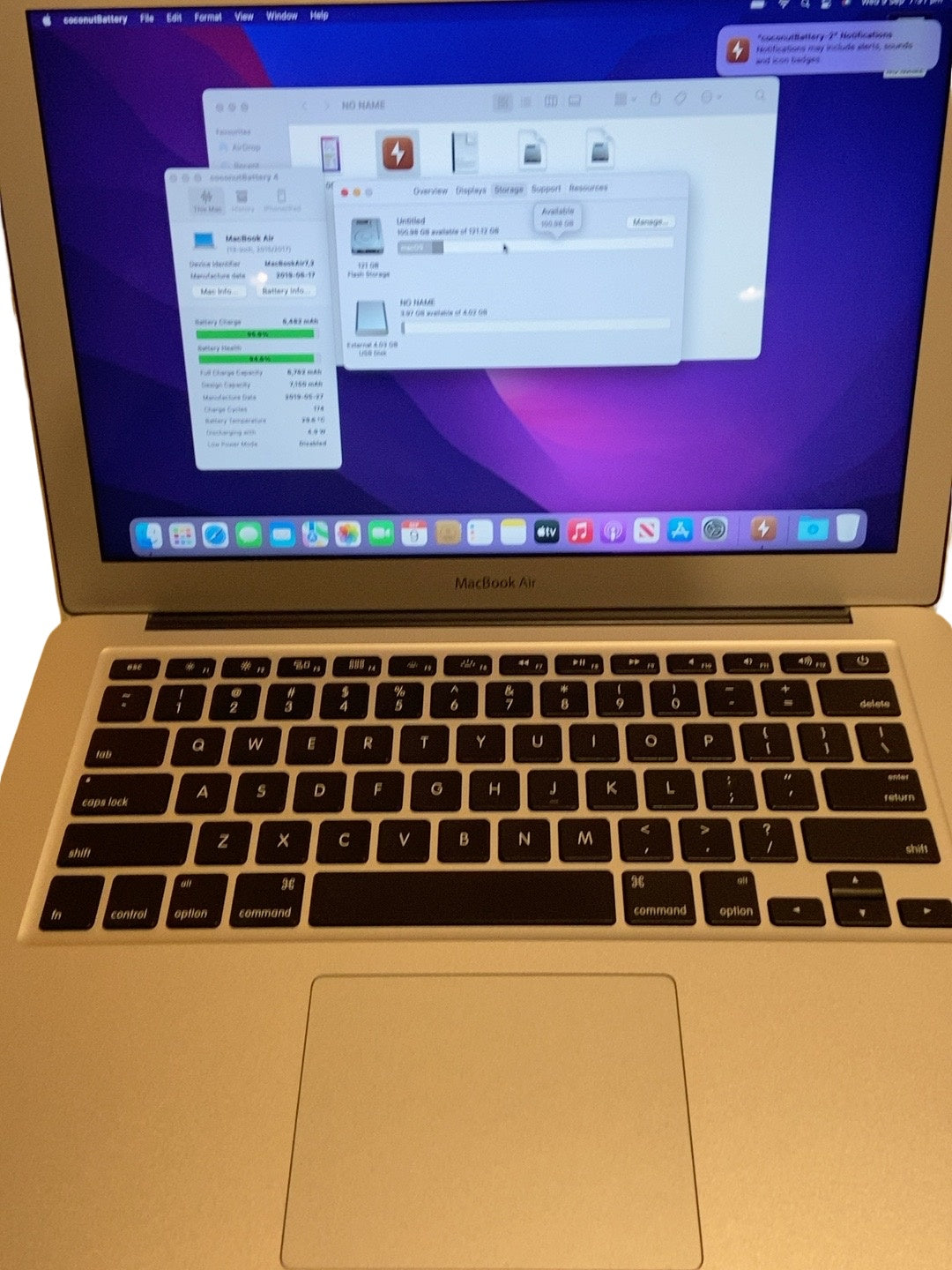 Actual Apple MacBook Air 13.3-inch 2017 keyboard and palm rest on white background
