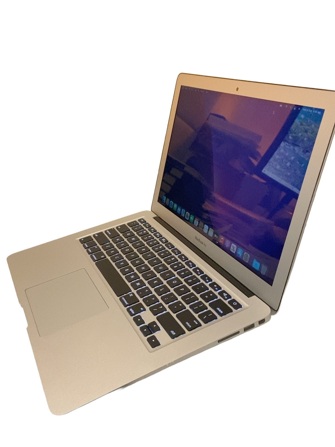 Actual Apple MacBook Air 13.3-inch 2017 right angled view on white background